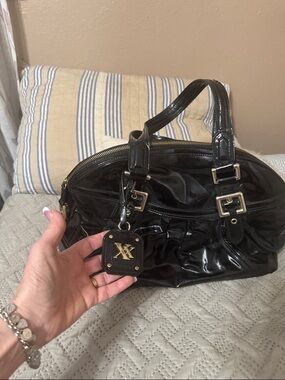 Maxx New York Black Patent Satchel with Gold Hardware
